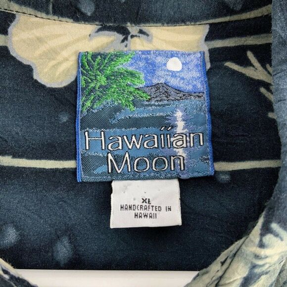 Hawaiian Moon Aloha Shirt Men’s XL Blue White Hibiscus Flower Button Front - Picture 4 of 7